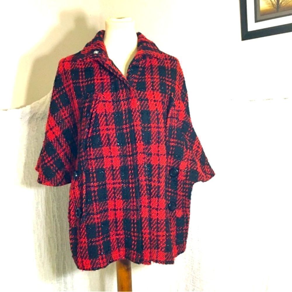 Free Lance Plaid Poncho Cape Coat Size M